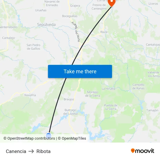 Canencia to Ribota map