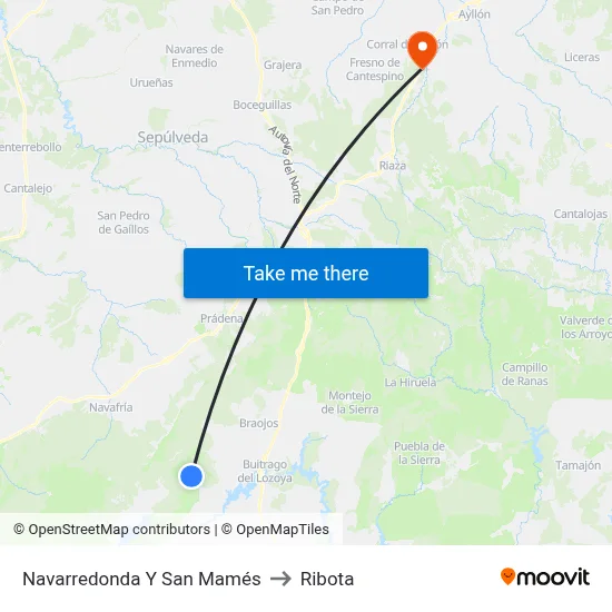Navarredonda Y San Mamés to Ribota map