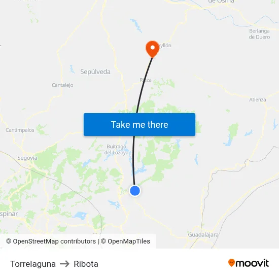 Torrelaguna to Ribota map