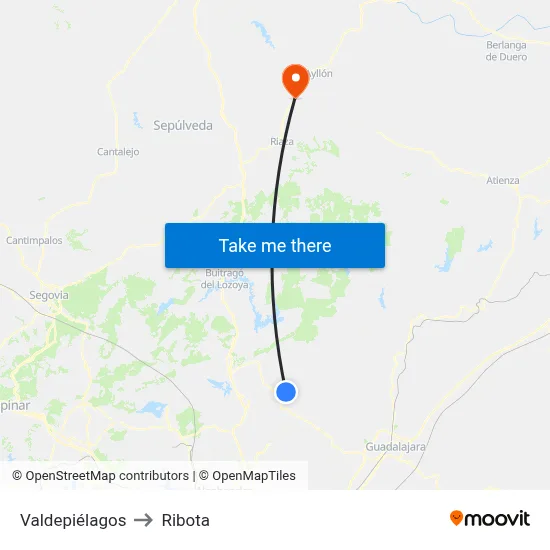 Valdepiélagos to Ribota map
