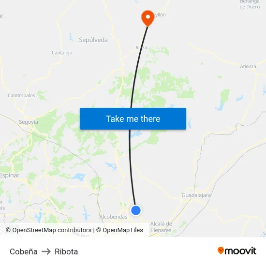 Cobeña to Ribota map