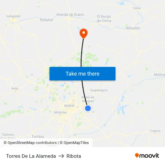 Torres De La Alameda to Ribota map