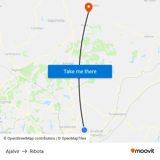 Ajalvir to Ribota map