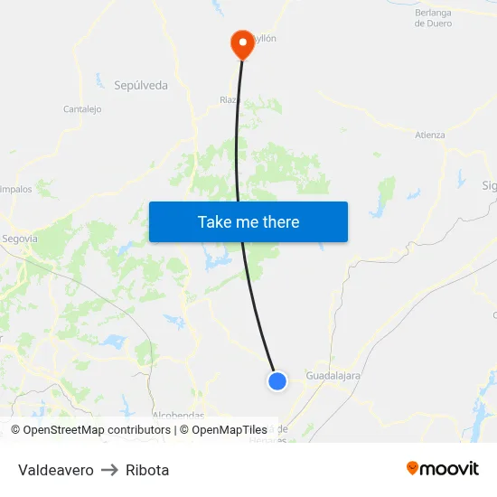 Valdeavero to Ribota map