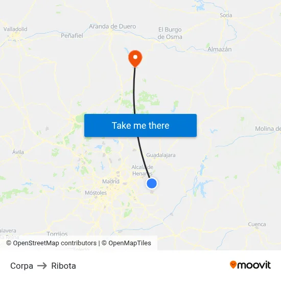 Corpa to Ribota map