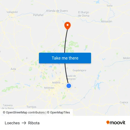 Loeches to Ribota map