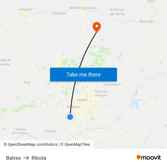 Batres to Ribota map