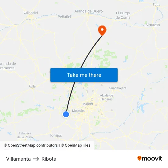 Villamanta to Ribota map