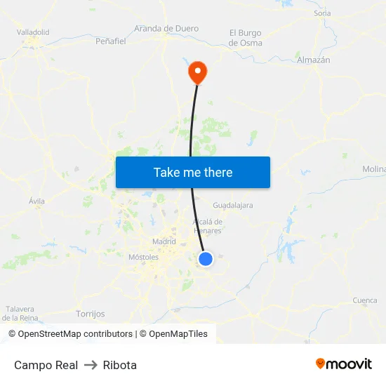 Campo Real to Ribota map
