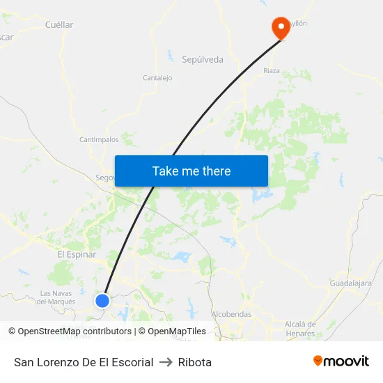 San Lorenzo De El Escorial to Ribota map