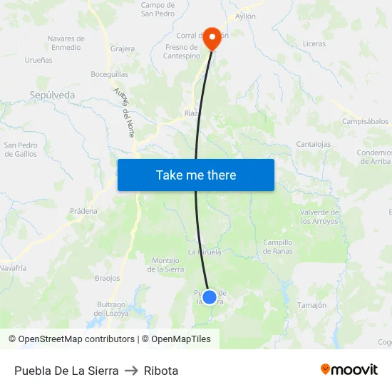 Puebla De La Sierra to Ribota map