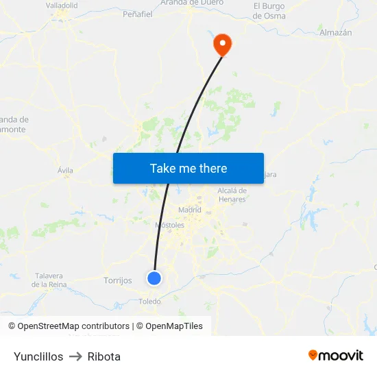 Yunclillos to Ribota map