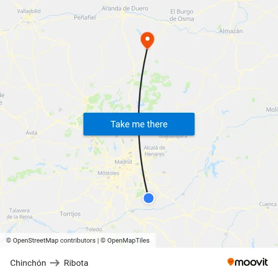 Chinchón to Ribota map