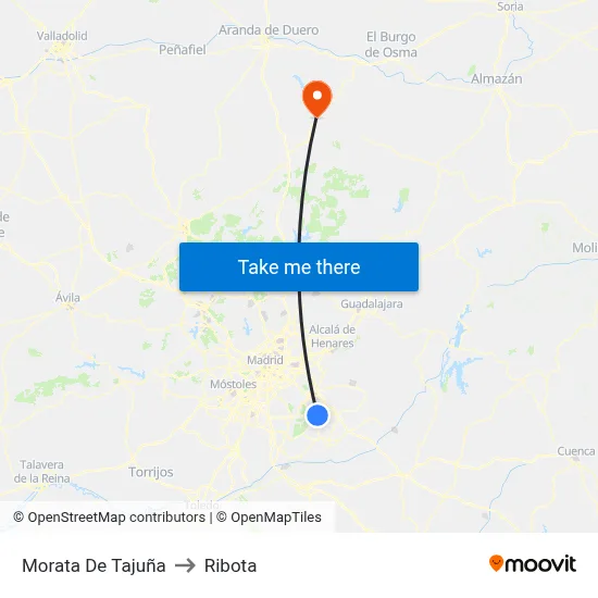 Morata De Tajuña to Ribota map
