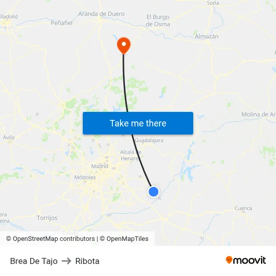 Brea De Tajo to Ribota map