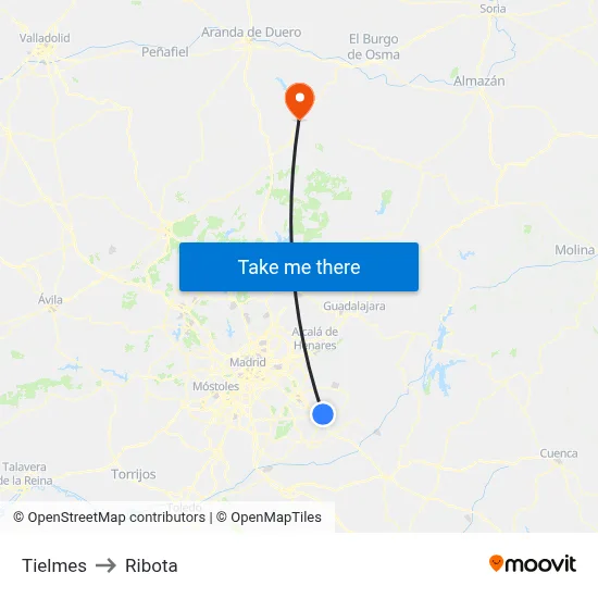 Tielmes to Ribota map