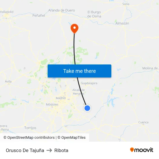 Orusco De Tajuña to Ribota map