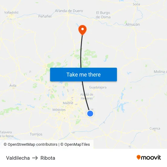 Valdilecha to Ribota map