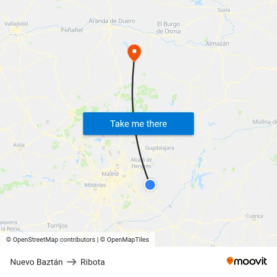 Nuevo Baztán to Ribota map