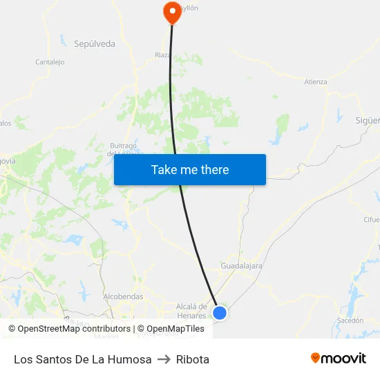 Los Santos De La Humosa to Ribota map