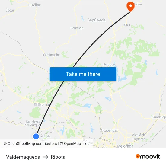 Valdemaqueda to Ribota map