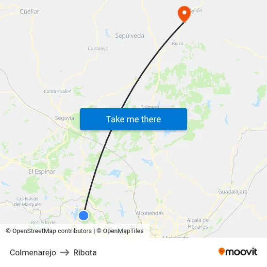 Colmenarejo to Ribota map