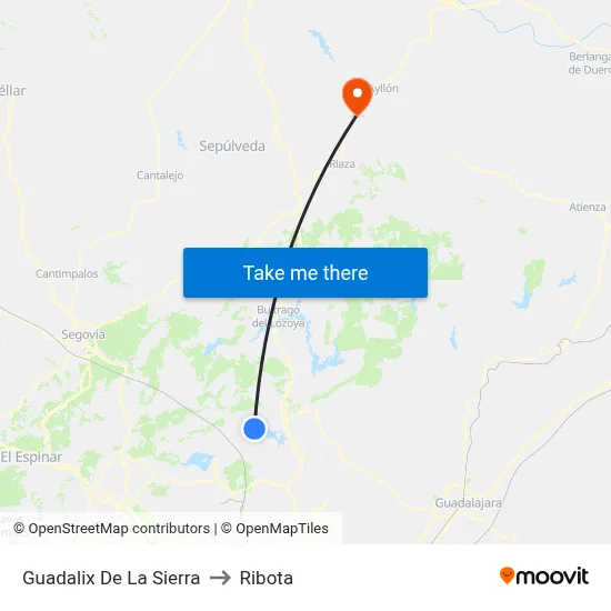 Guadalix De La Sierra to Ribota map