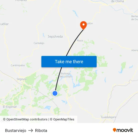 Bustarviejo to Ribota map