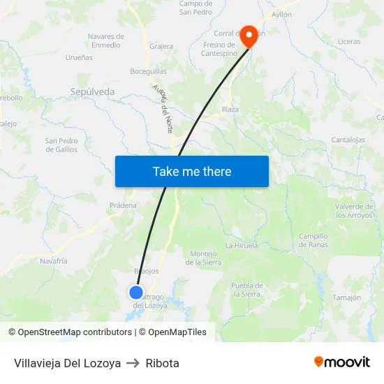 Villavieja Del Lozoya to Ribota map