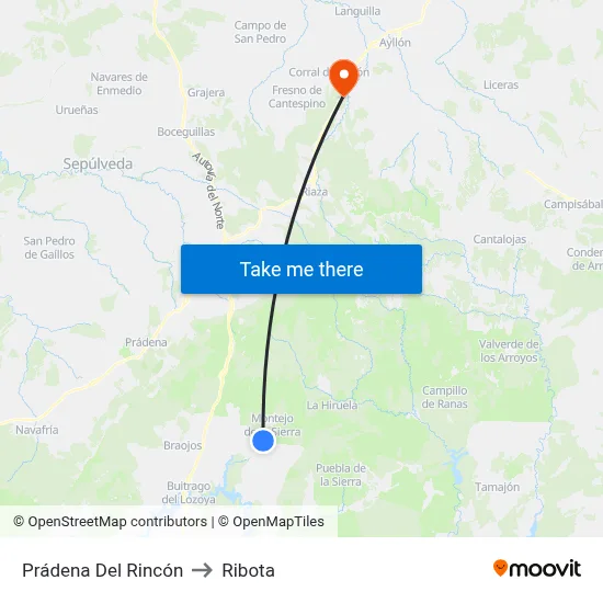 Prádena Del Rincón to Ribota map