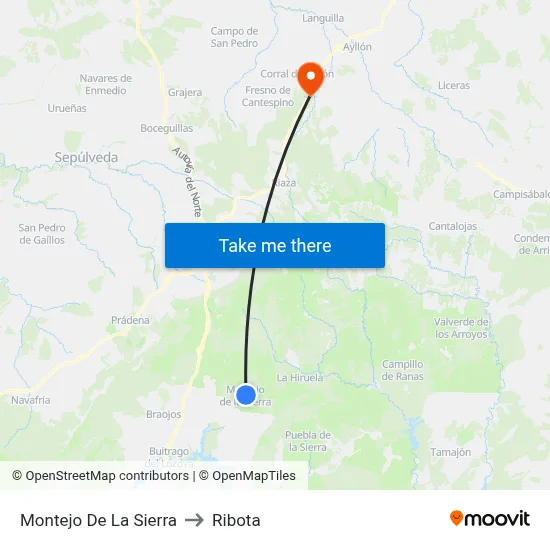 Montejo De La Sierra to Ribota map