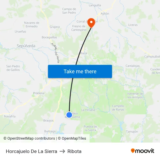 Horcajuelo De La Sierra to Ribota map