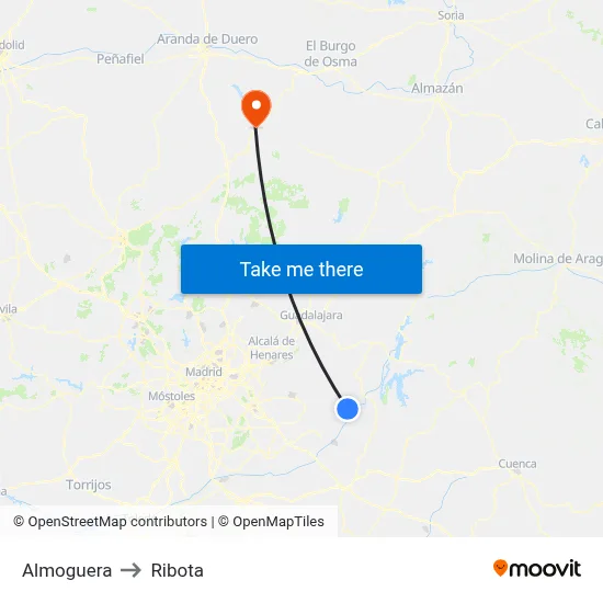 Almoguera to Ribota map