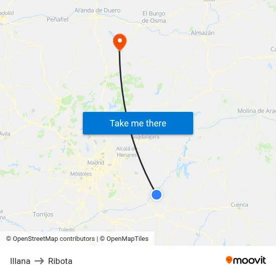 Illana to Ribota map