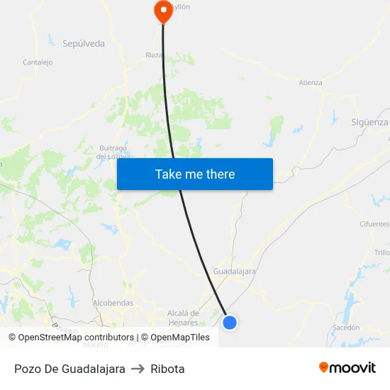 Pozo De Guadalajara to Ribota map