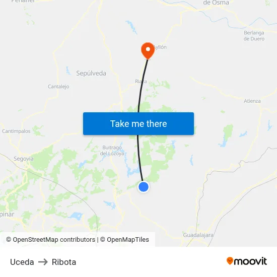 Uceda to Ribota map