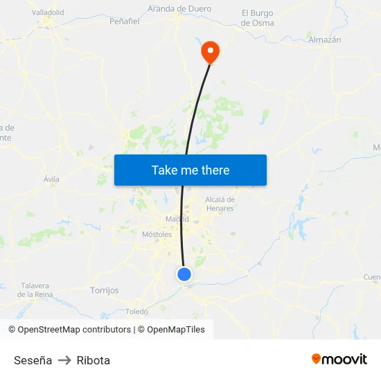 Seseña to Ribota map