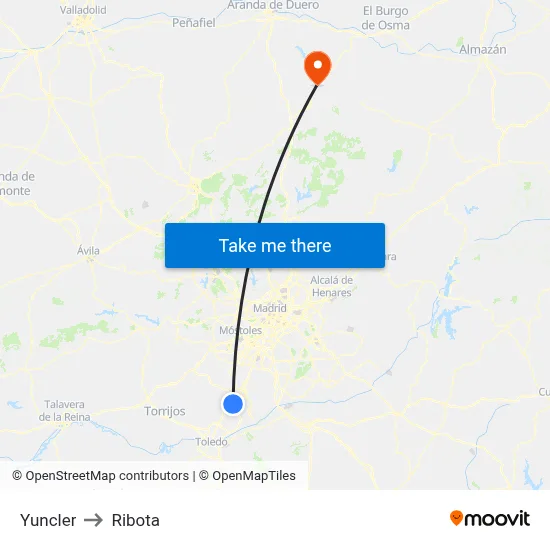 Yuncler to Ribota map