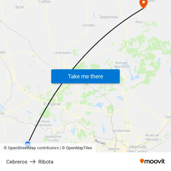 Cebreros to Ribota map