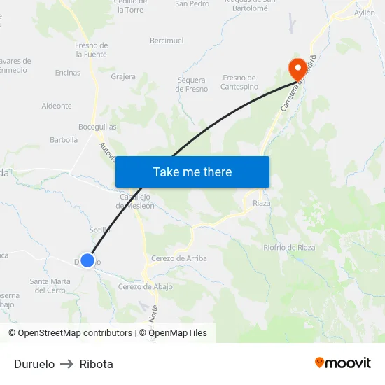 Duruelo to Ribota map