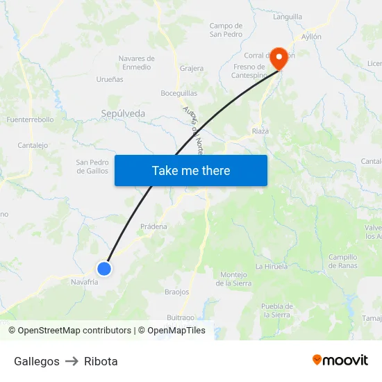 Gallegos to Ribota map