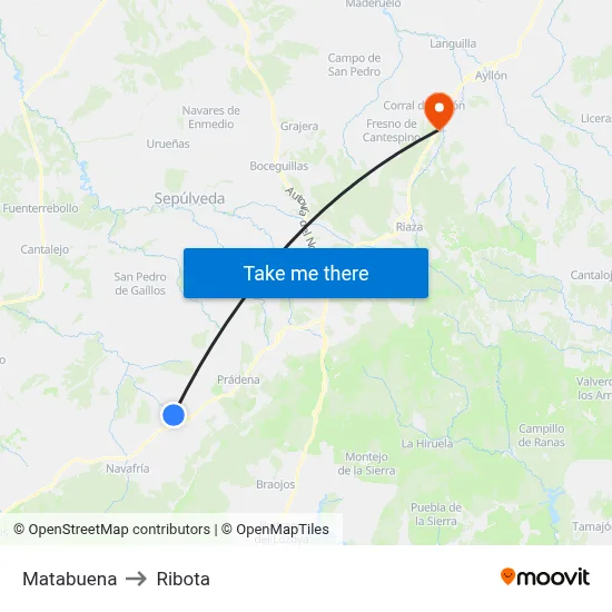 Matabuena to Ribota map