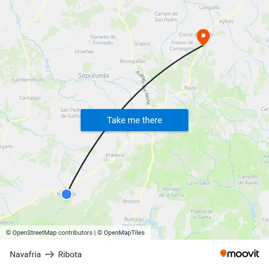 Navafría to Ribota map