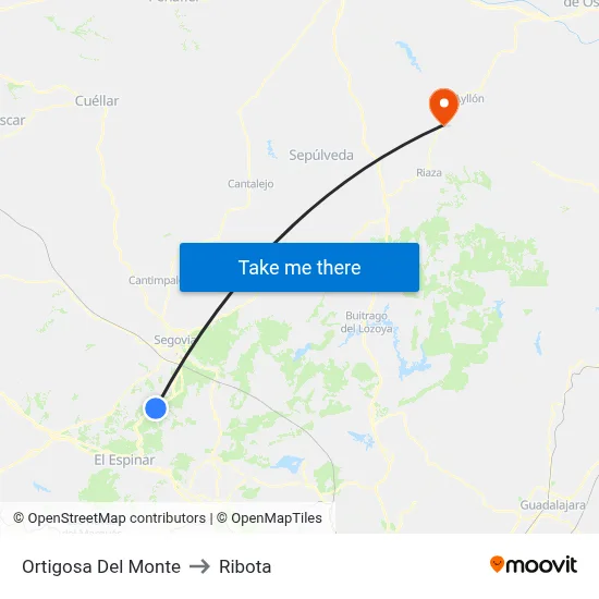 Ortigosa Del Monte to Ribota map