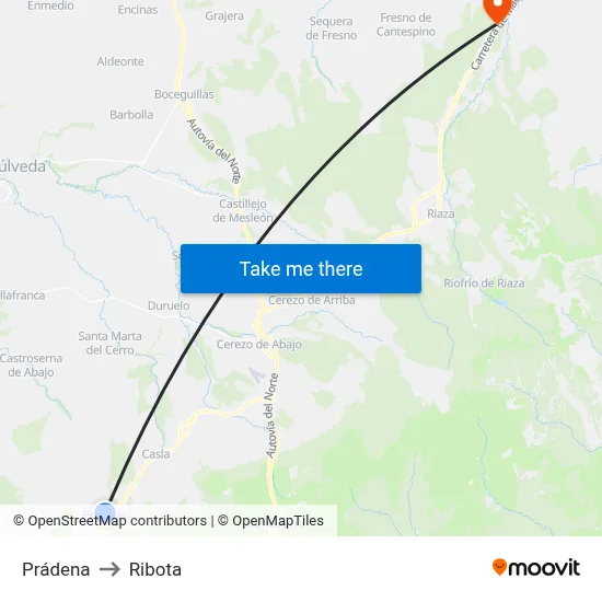 Prádena to Ribota map