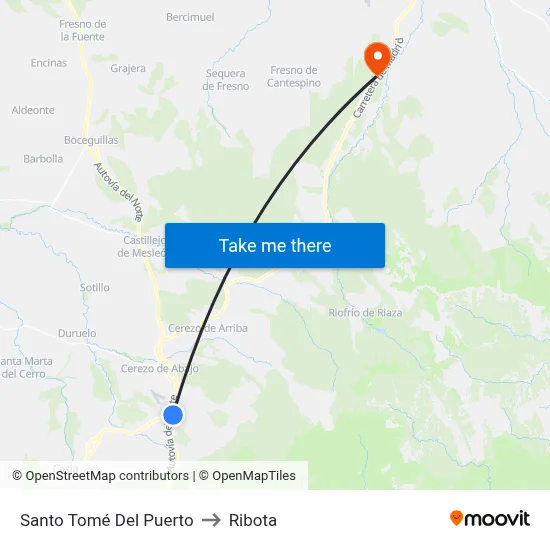 Santo Tomé Del Puerto to Ribota map