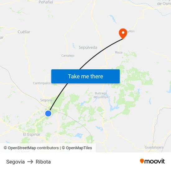 Segovia to Ribota map