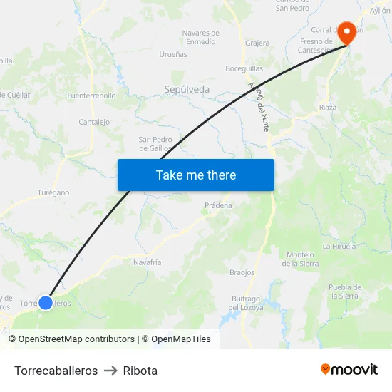 Torrecaballeros to Ribota map