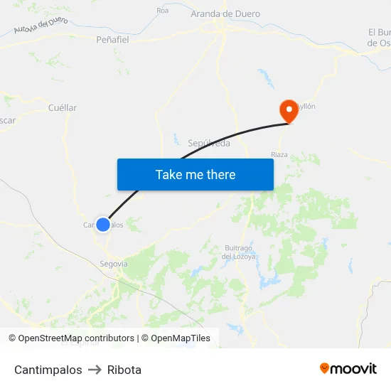 Cantimpalos to Ribota map
