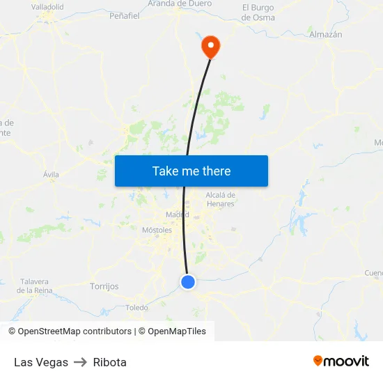 Las Vegas to Ribota map